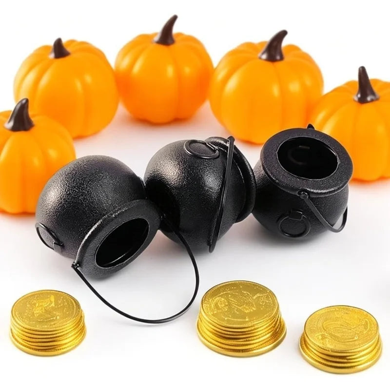 Mini Black Cauldron Set for Halloween & St. Patrick’s Day - 12 Pack Candy & Treat Holders