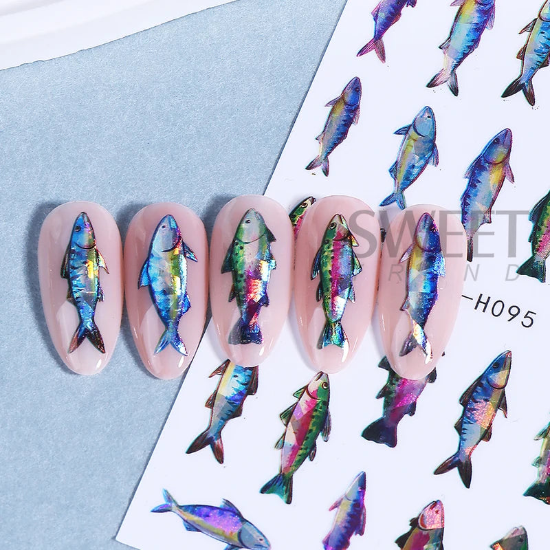 2pcs Ocean Fish Nail Art Stickers Self-Adhesive Decor for Manicure DIY
