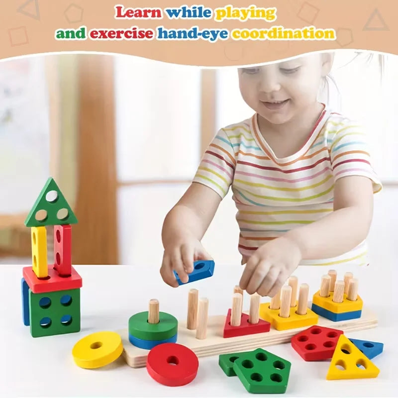 Montessori Wooden Baby Puzzle Games Educational Development Toys for Kids 1-3 Years