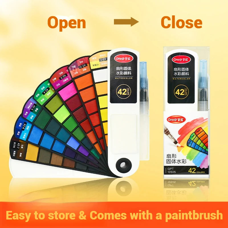 Watercolor Pigment Set with Water Brush Pen - Foldable Travel Art Kit
