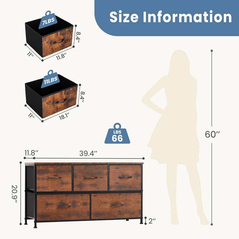 Living Room Display Cabinet with Fabric Drawers & Steel Frame - Multi-Size Storage