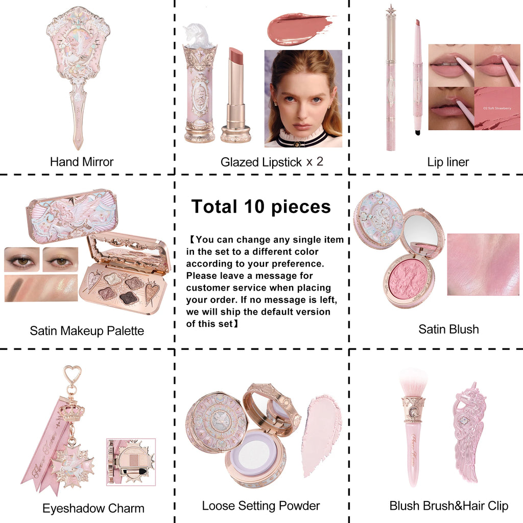 Fantasy Princess Makeup Set with Eyeshadow Blush Lipstick Loose Powder - Long Lasting Cosmetics Kit