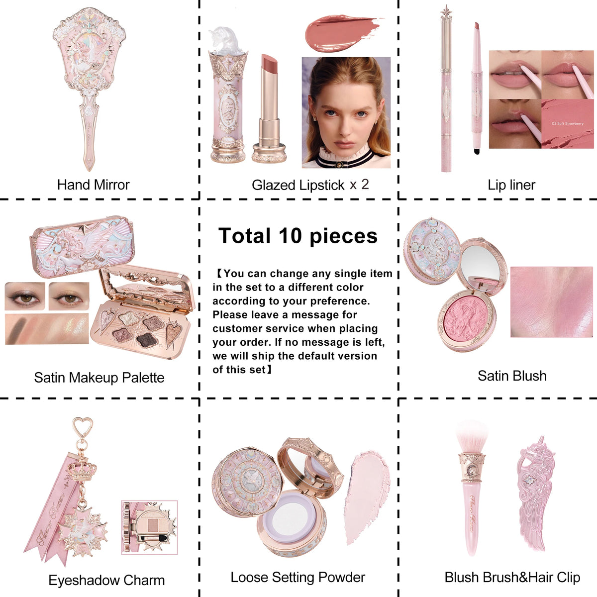 Fantasy Princess Makeup Set with Eyeshadow Blush Lipstick Loose Powder - Long Lasting Cosmetics Kit