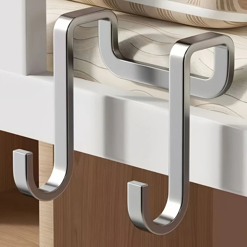 Heavy Duty Stainless Steel Over Door Hooks - Brushed Finish Double S Shape Hooks for Bathroom Kitchen Bedroom