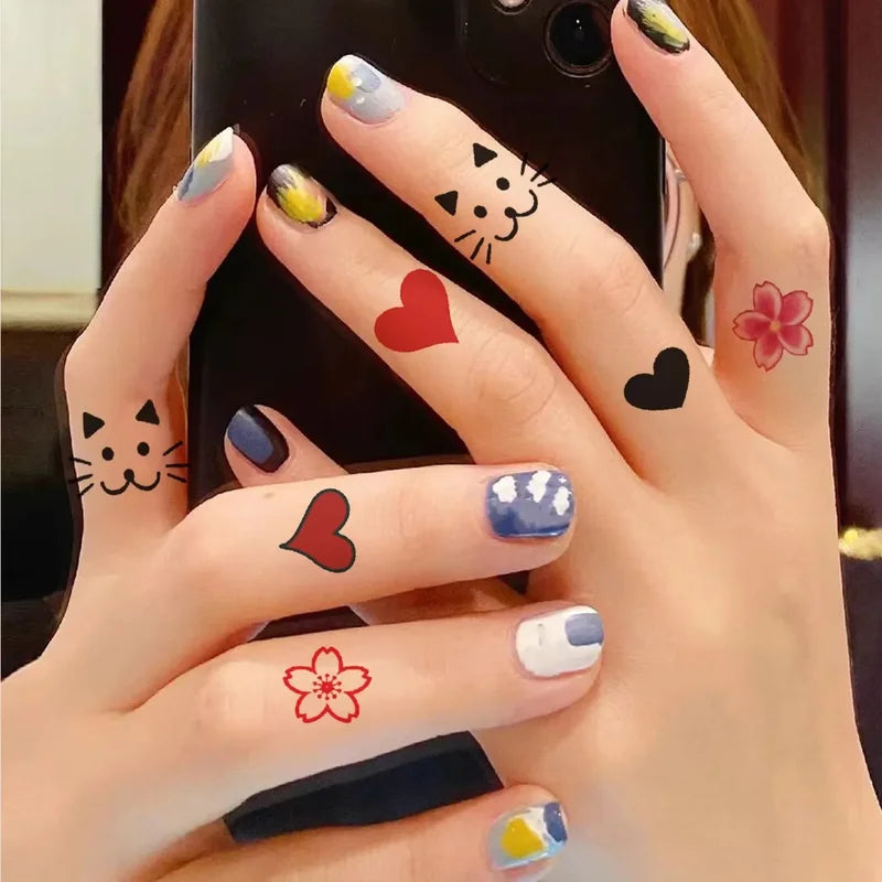 Waterproof Temporary Tattoo Stickers - Hand Heart Design Body Art Fake Tattoos for Finger Wrist Ankle