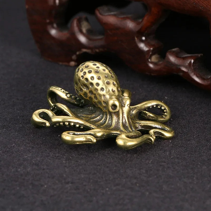 Brass Octopus Figurine - Antique Copper Animal Desk Ornament, Home Decor