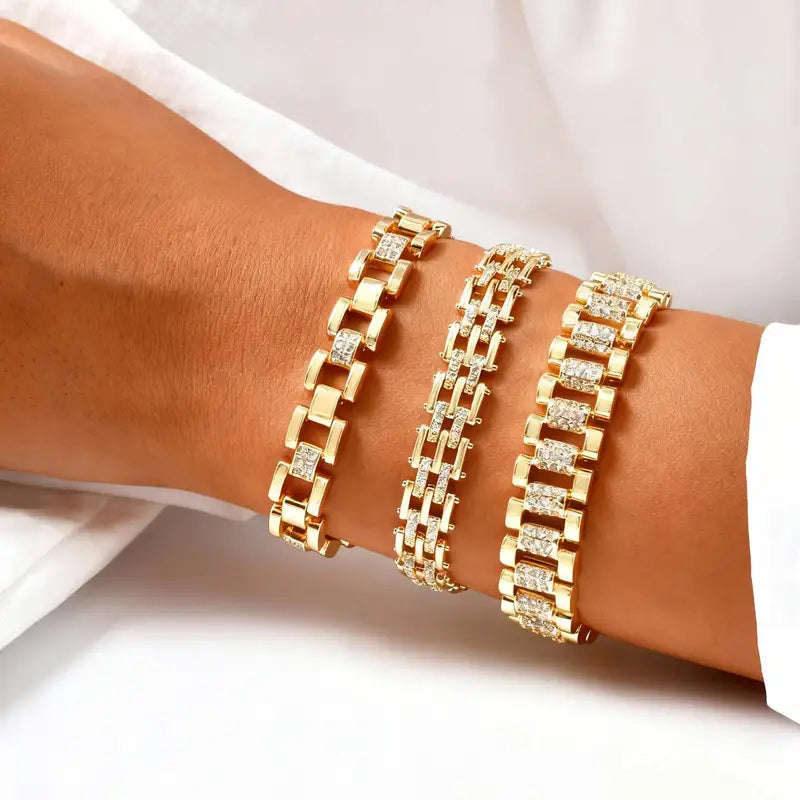 Luxury Cubic Zircon Watch Strap Bracelets for Women - Wide Link Chain Bangle