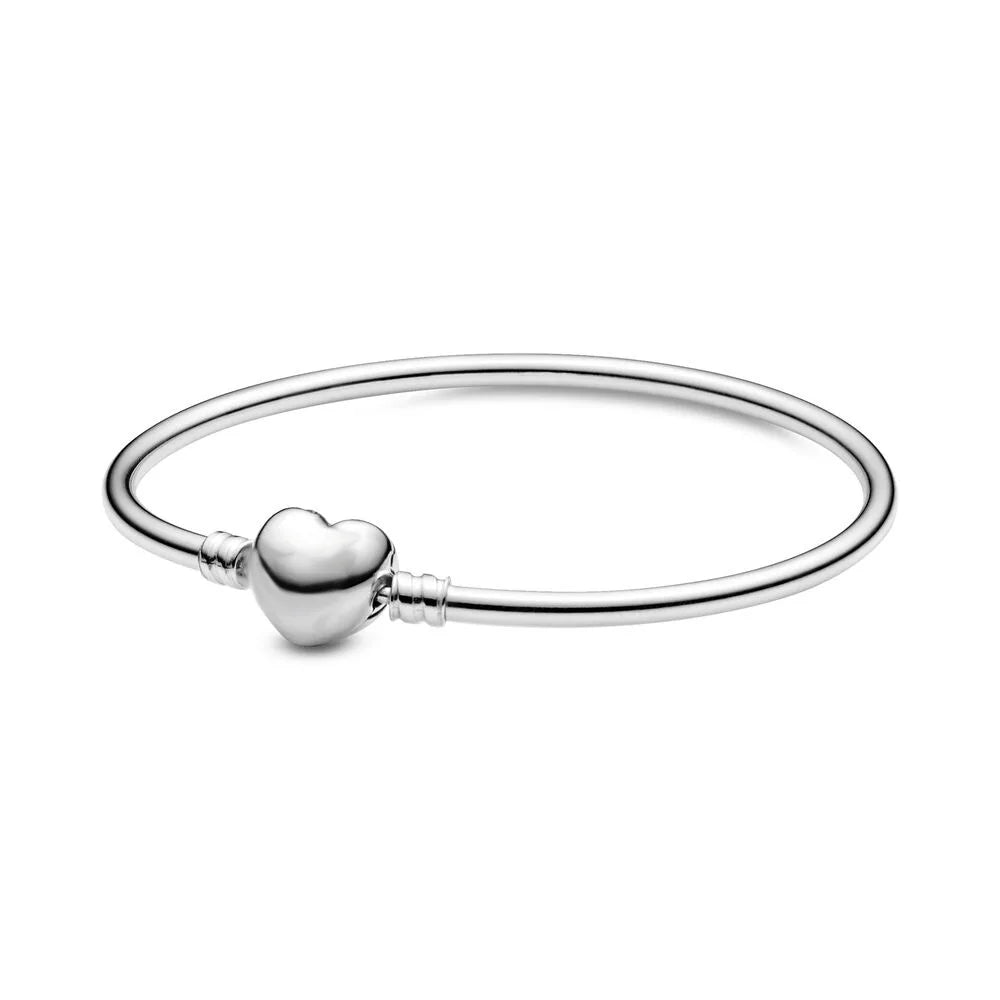 Silver Heart-Shaped Charm Snake Bone Bracelet for Women Jewelry Gift