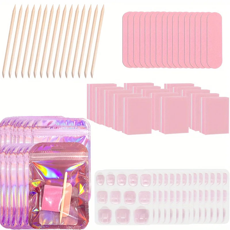 15-Piece Press-On Nail Kit with Tools and Adhesive Tabs - Manicure Set for Nail Prep