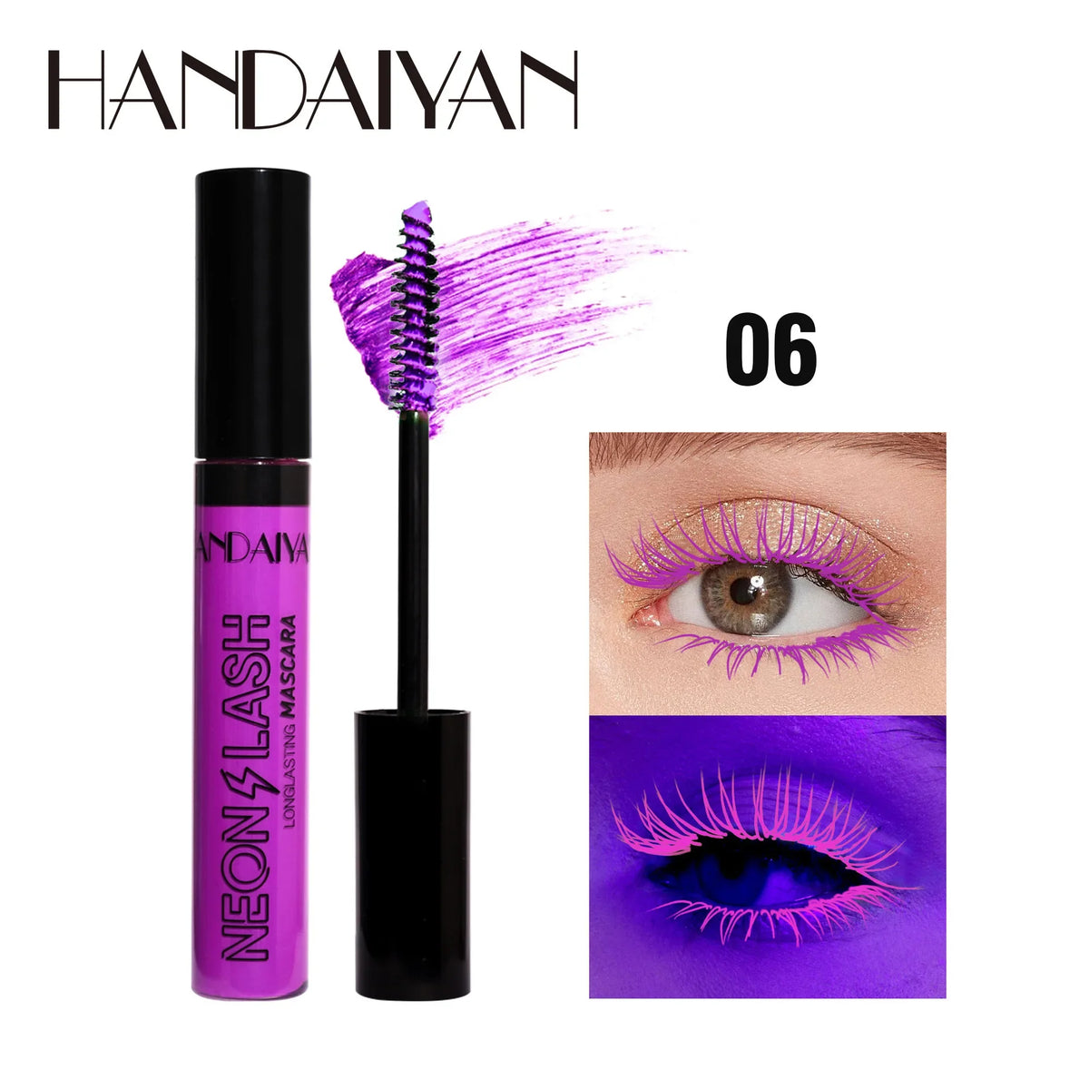 Colorful Fluorescent Waterproof Mascara with Glow in The Dark Effect - Long Lasting Eye Makeup