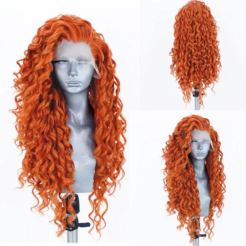 Orange Lace Front Wigs for Women Curly Synthetic Heat Resistant Hair Cosplay