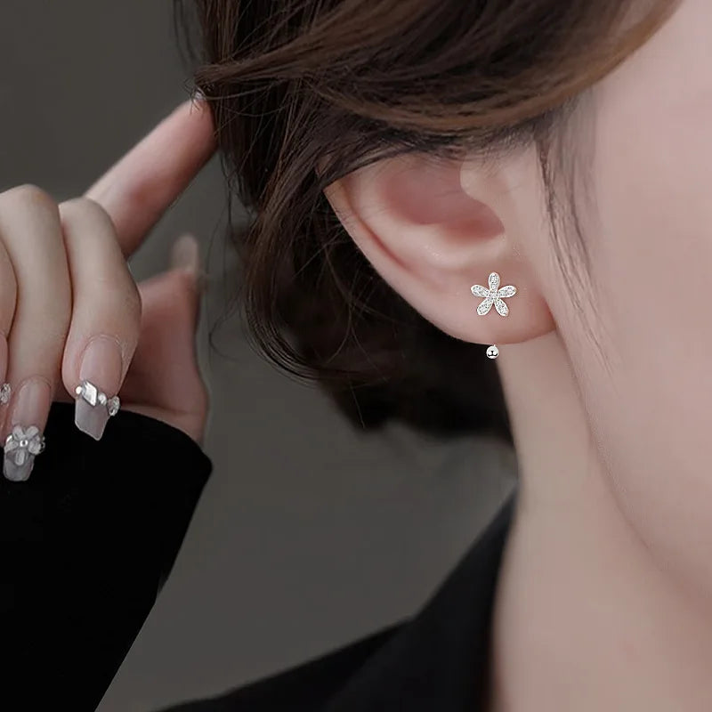 Sterling Silver Flower Stud Earrings for Women Minimalist Jewelry Light Luxury