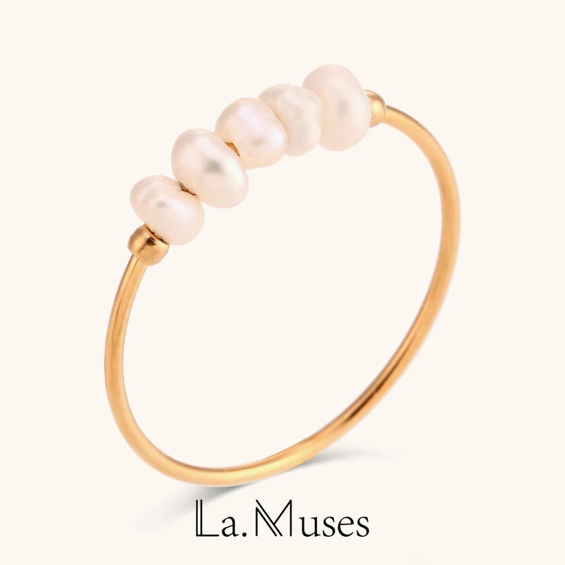 Elegant Freshwater Pearl Stainless Steel Ring for Women - Waterproof Daily Jewelry