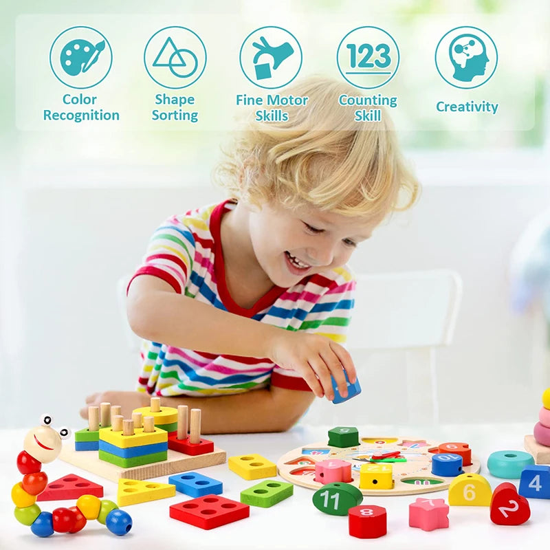 Wooden Montessori Toys Set for Kids 3-6 Years Educational Development Gift