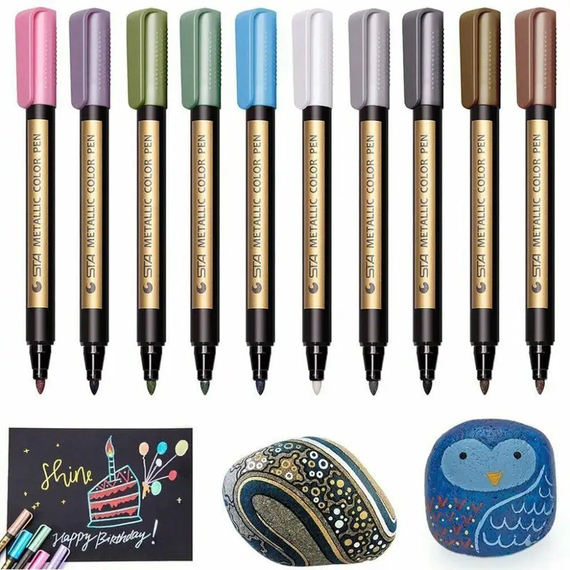 Metallic Paint Marker Pen Set - Waterproof & Permanent for Art & Craft