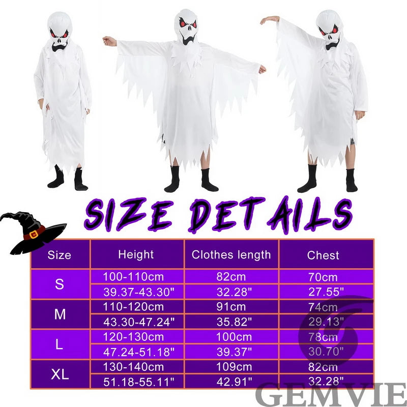 Kids Ghost Halloween Costume - Scary Cosplay Suit for Boys & Girls
