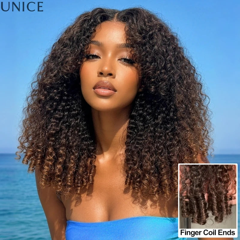 7x5 Lace Burmese Curly Wig with Finger Coil Ends - Glueless, Pre-Styled Human Hair