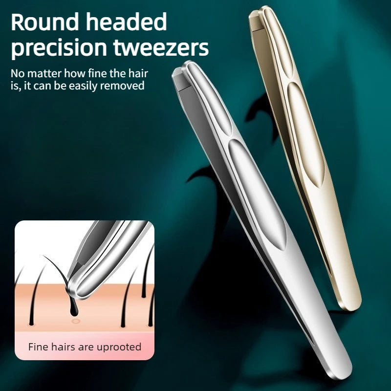 Stainless Steel Eyebrow Tweezers with Rounded Tips for Safe Grooming - Multiple Colors