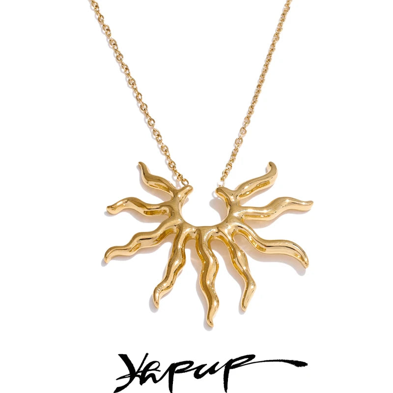 Trendy Sun Pendant Necklace Stainless Steel Jewelry Waterproof Gift