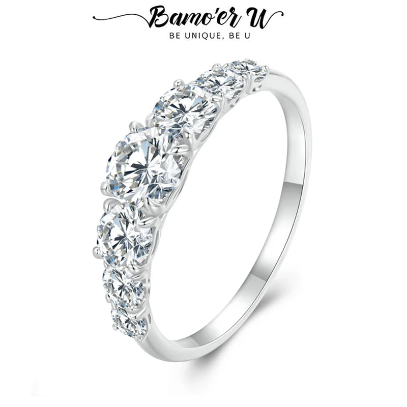 Sterling Silver Moissanite Engagement Ring with Multiple Stones for Women