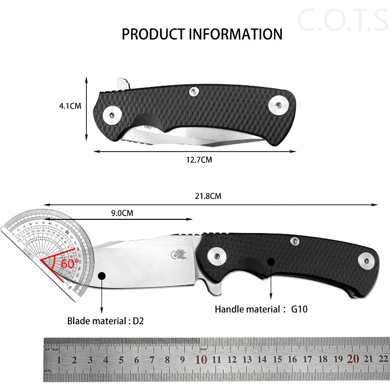 Outdoor Survival Folding Knife with G10 Handle and D2 Steel Blade