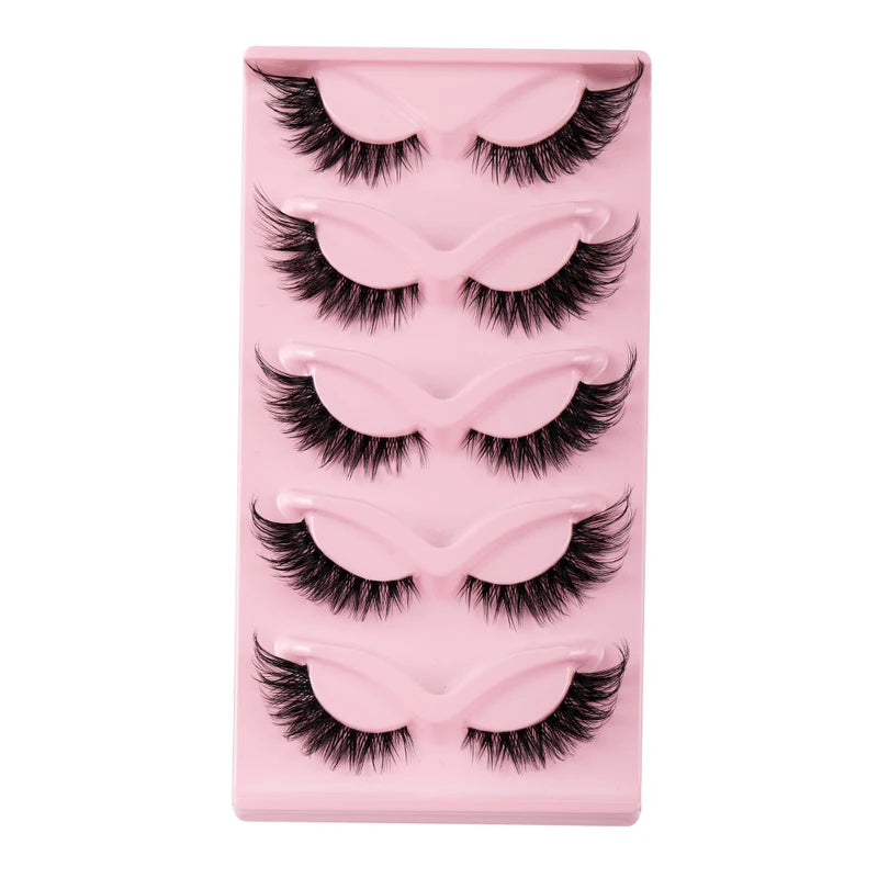 False Eyelashes 5 Pairs Cat Eye Faux Mink Long Winged Elongated Makeup Lashes