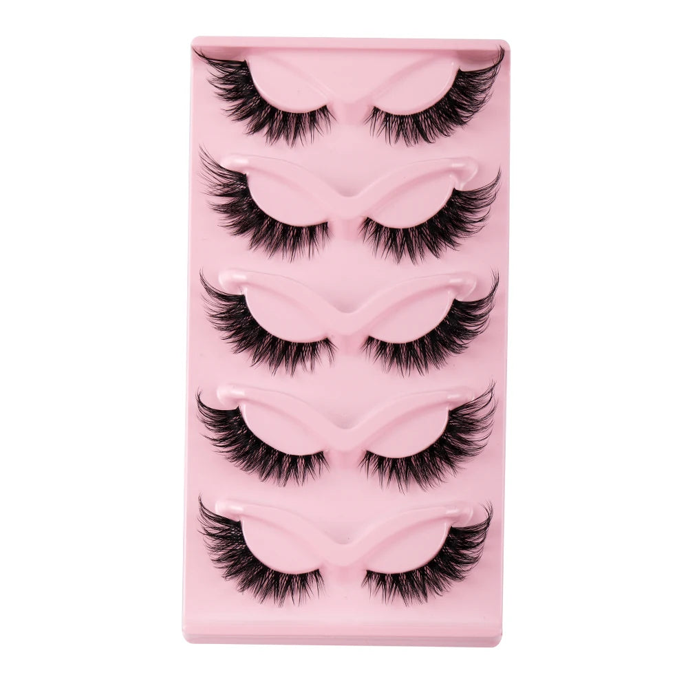 False Eyelashes 5 Pairs Cat Eye Faux Mink Long Winged Elongated Makeup Lashes