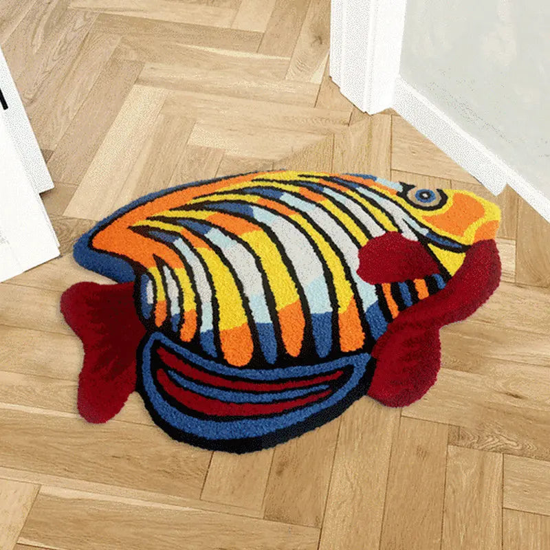 Multicolour Fish Shape Rug - 80x60cm Plush Non-Slip Floor Mat for Living Room Bedroom Bathroom