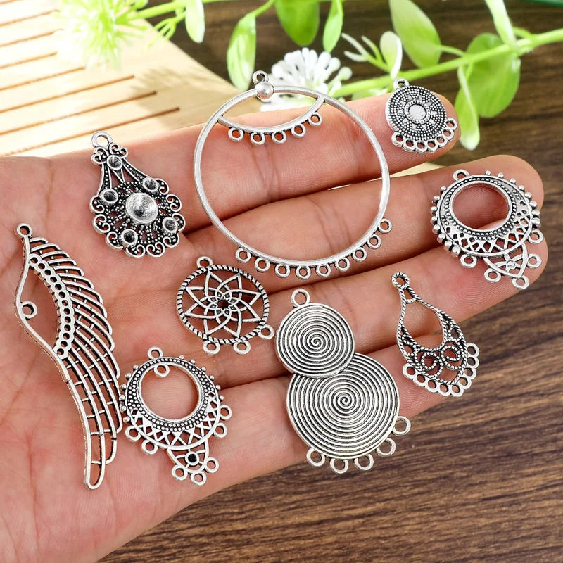 Vintage Geometric Charm Connectors for Jewelry Making - 5pcs