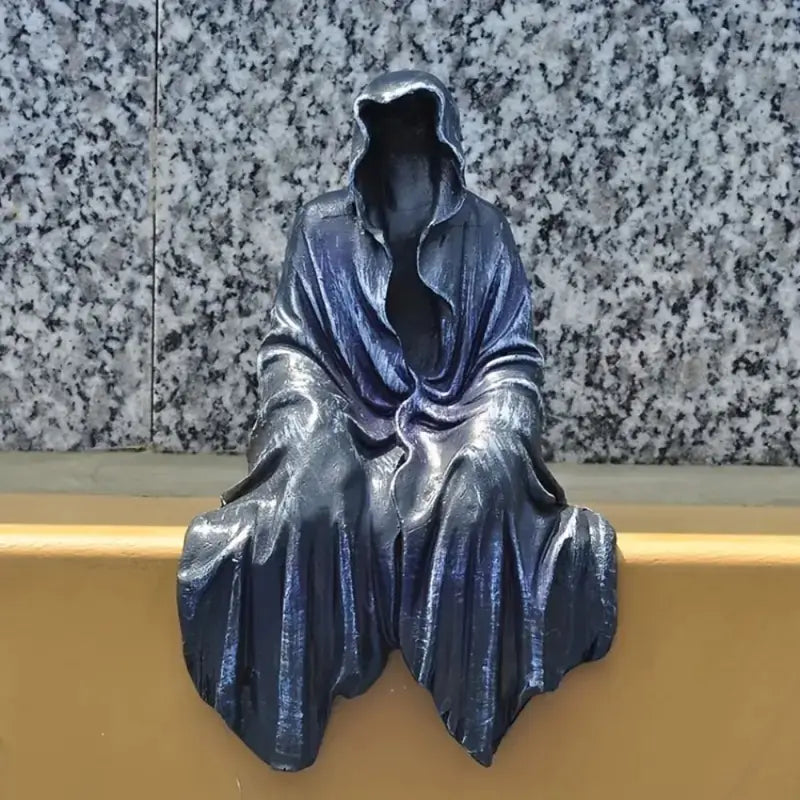 Gothic Black Garden Sculpture Sitting Reaper Halloween Decor Statue