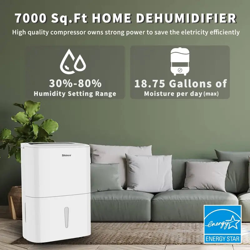 150 Pints Energy Star Dehumidifier for Large Spaces up to 7000 sq ft with Built-in Pump