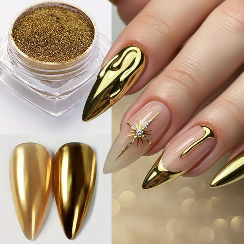 Luxury Gold Mirror Powder Nail Art Glitter Set - Metallic Chrome Pigments for UV Gel Polish & Manicure