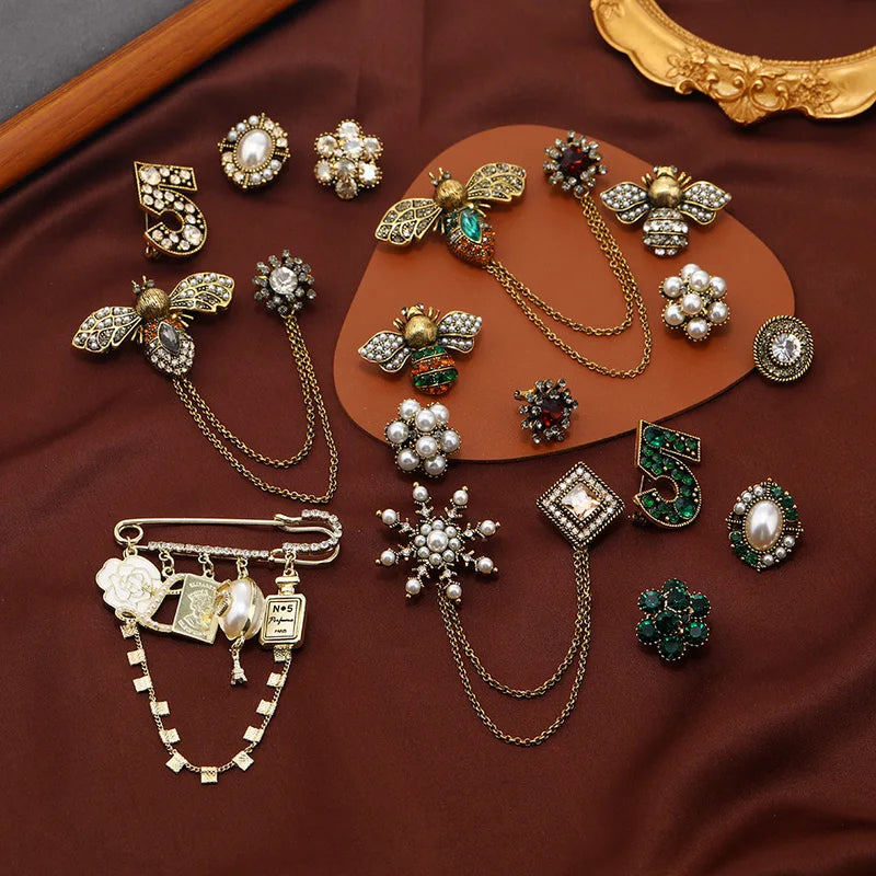 Vintage Crystal Cross Brooches for Women Men Jewelry Accessories Party Banquet