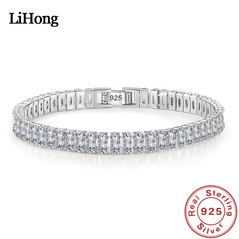 Sterling Silver Zircon Crystal Bracelet for Women Engagement Wedding 18cm