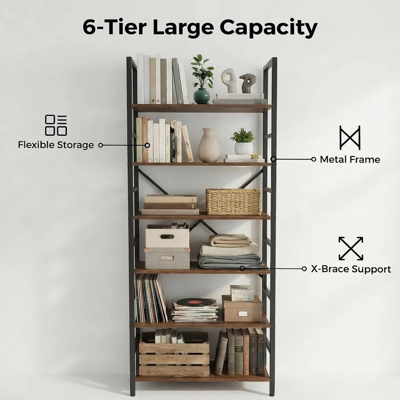 Modern 5 or 6 Tier Bookcase Corner Storage Organizer for Home Garage