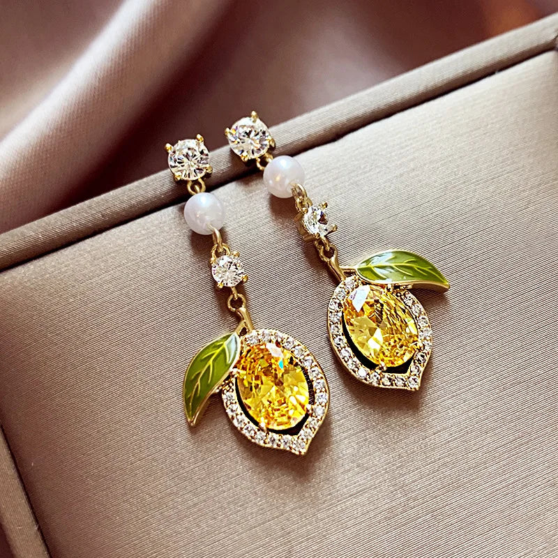 Yellow Zircon Lemon Earrings for Women - Fashion Jewelry Gift Set
