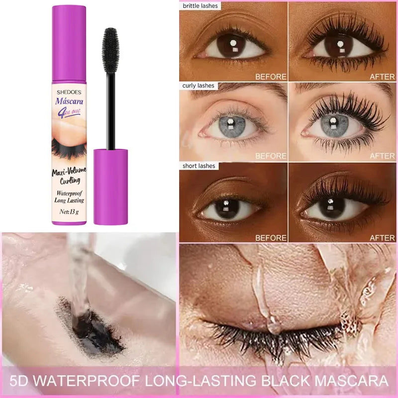 Waterproof 5D Lengthening Mascara for Long-Lasting Silky Lashes - Black