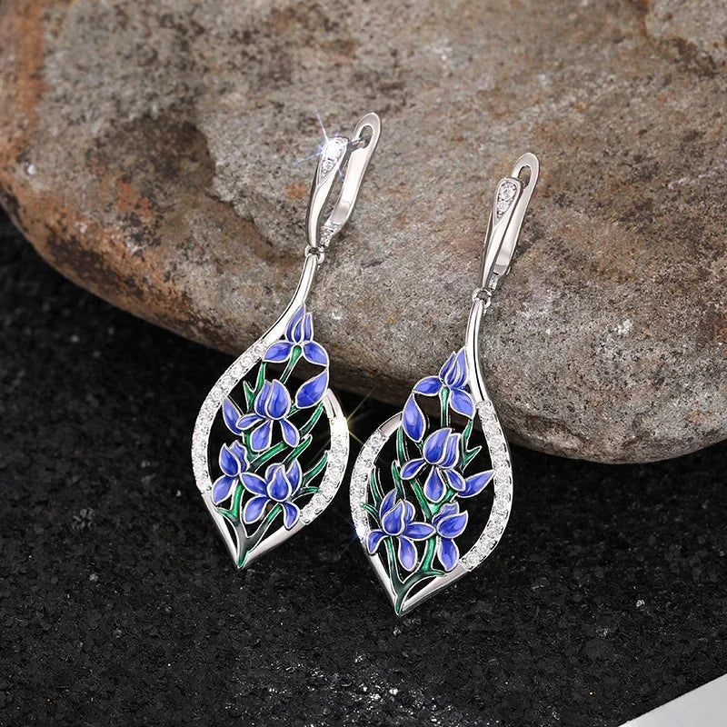 Elegant Purple Flower Pendant Earrings for Women Wedding Party Jewelry