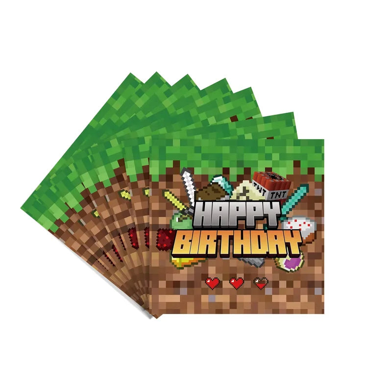 Pixel Birthday Party Decoration Set - Tableware for Halloween & Themed Events