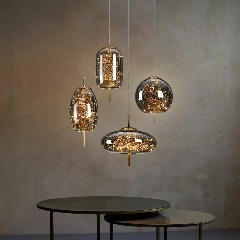 Modern LED Pendant Light Glass Ceiling Fixture for Bedroom & Living Room