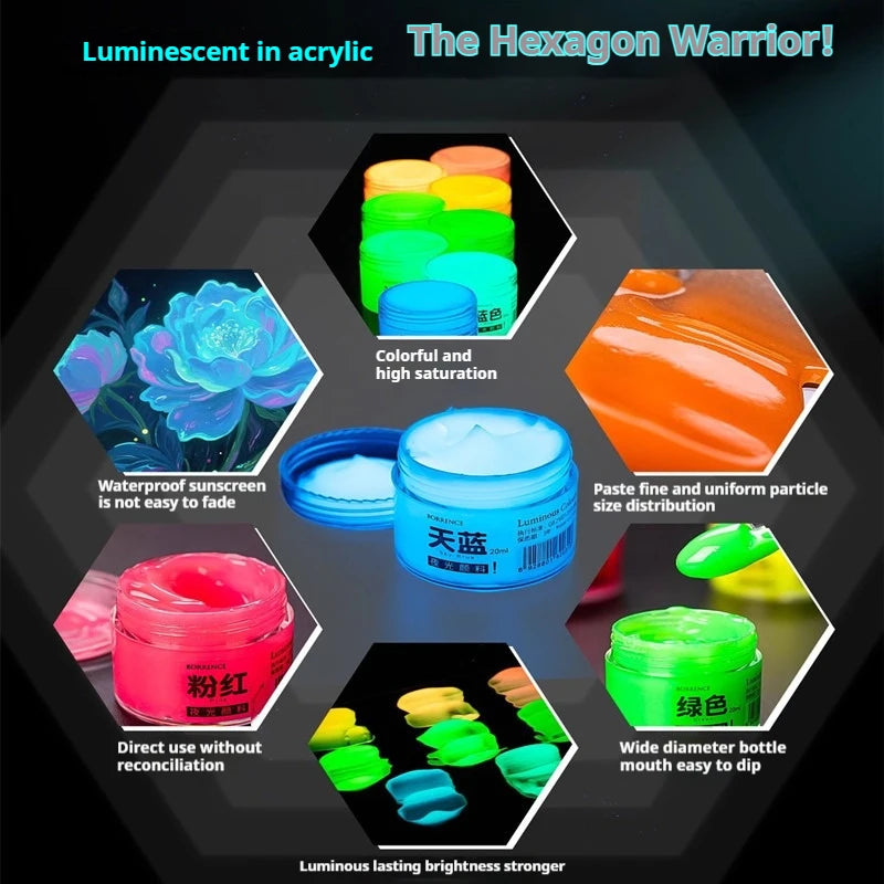 Glow-in-the-Dark Fluorescent Acrylic Pigment 20ml for DIY Art & Crafts