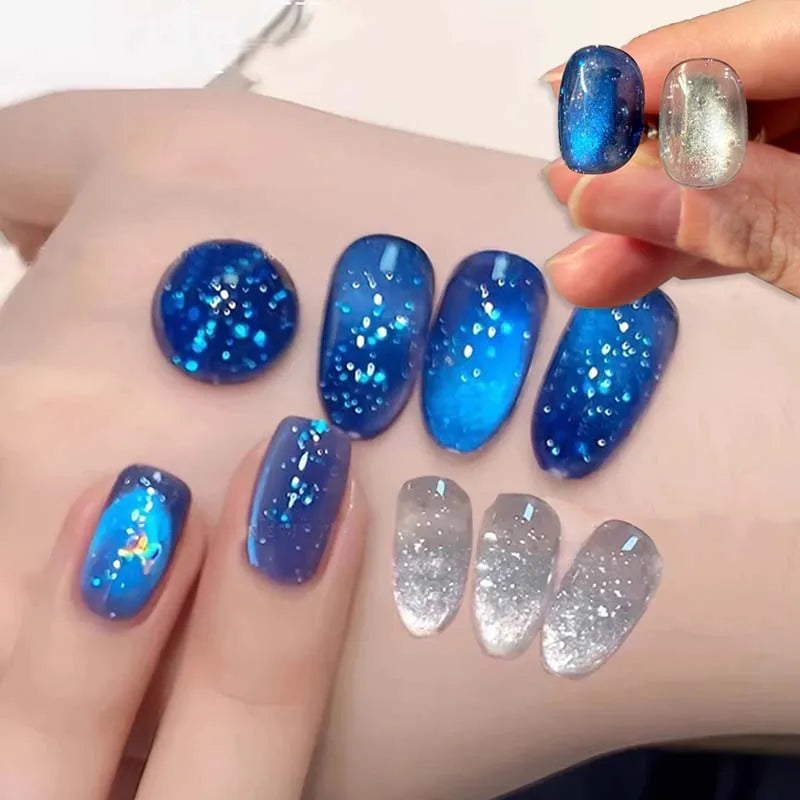 Sparkling Crystal Cat Eye Gel Nail Polish Bubble Water Effect 15ml - Summer Nail Art