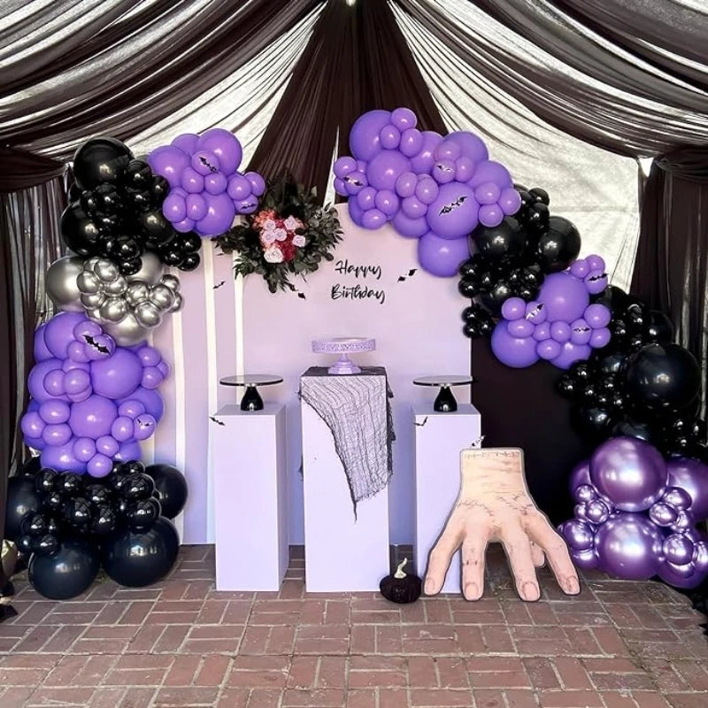 Halloween & Party Balloon Kit - 116 Pieces Black Purple Silver Latex Balloons