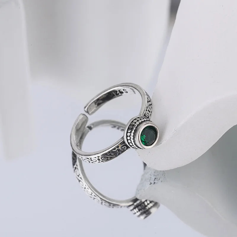 Sterling Silver Green Zircon Ring for Women Wedding Engagement Vintage Jewelry
