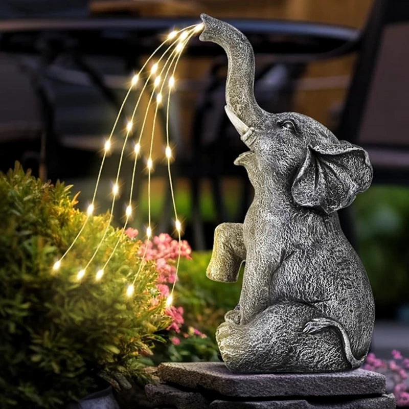 Solar Resin Elephant Garden Light Outdoor String Decor - Water Flow Effect