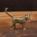 Retro Brass Cat Figurine Metal Animal Home Decor Cute Long-Tailed Cat Miniature Ornament