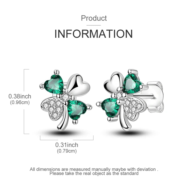 Sterling Silver Four Clover Stud Earrings with Lily of the Valley Flower for Women