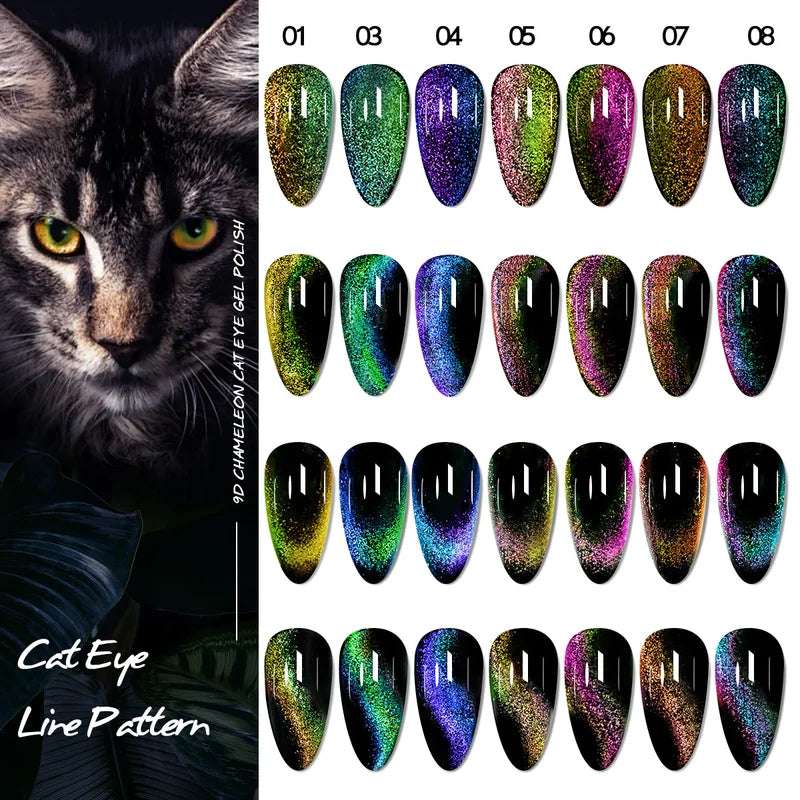 7 Colors Magnetic Gel Nail Polish Set with Cat Eye Effect, Long-Lasting UV LED Manicure Kit