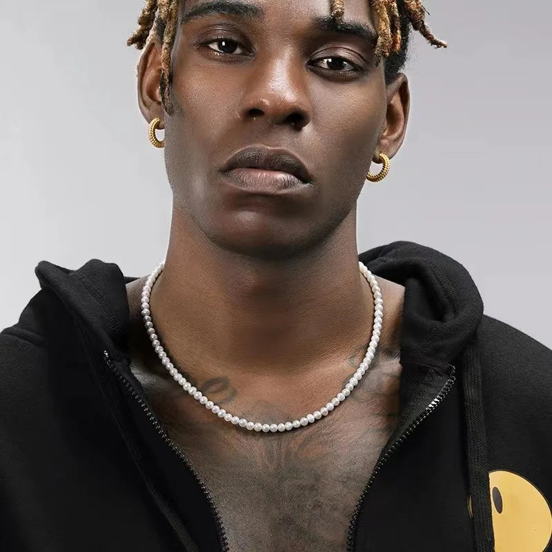 Men's Pearl Necklace Simple Handmade Strand Beads Jewelry for Women Girls Wedding