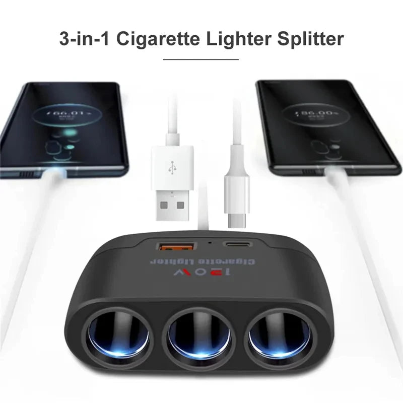 120W Car Cigarette Lighter Splitter with Dual USB Fast Charger 12V 24V